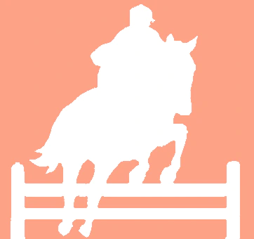Orange background with a white horse jumping an obstacle silhouette