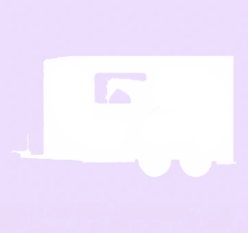 Light purple background with a white horse box silhouette